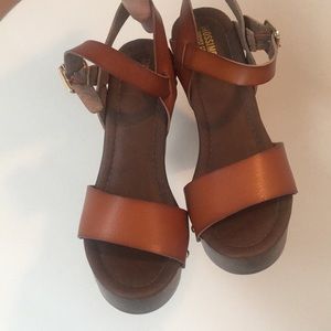 Brown leather strapped heels